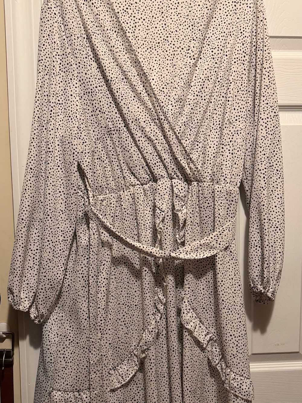 SHEIN Ivory Long-Sleeve Polka Dot Wrap Dress